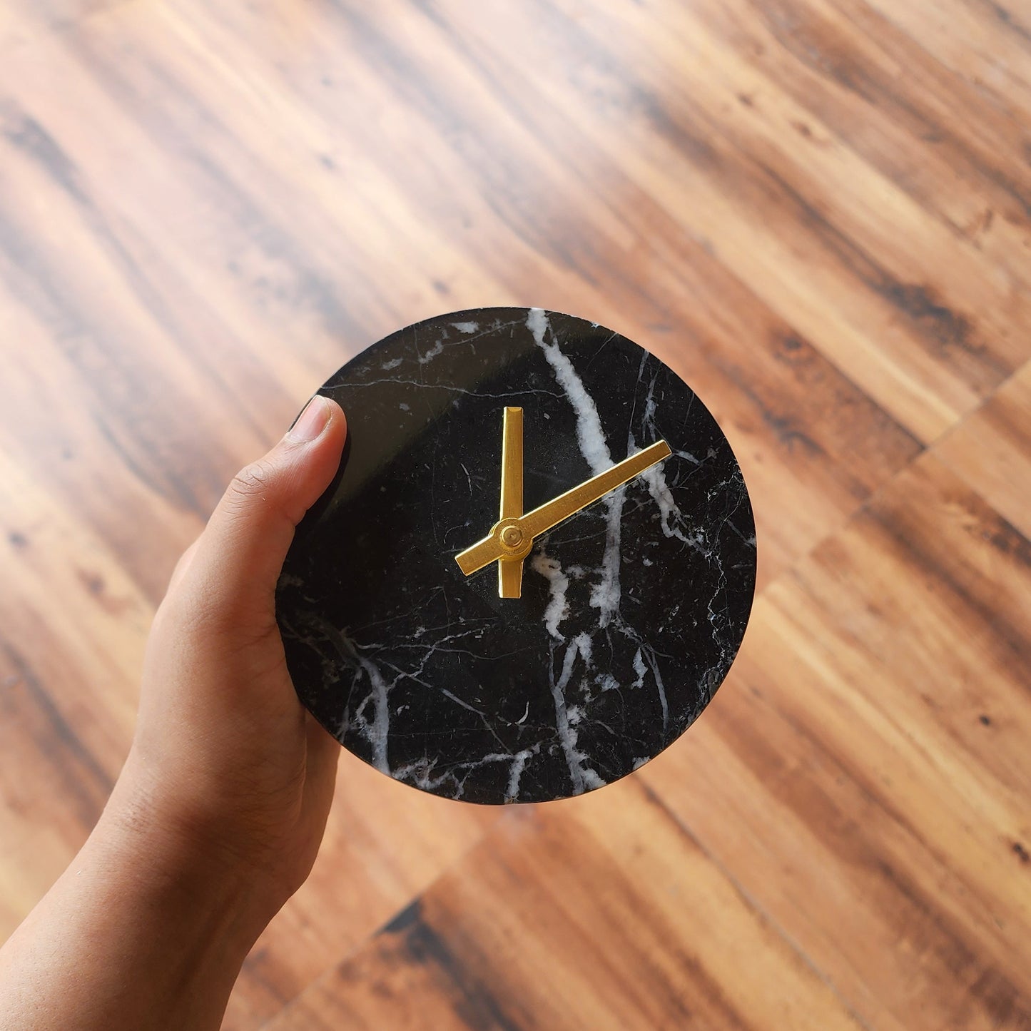 Italian Black Marble Desk Clock with Gold Hands | Modern Luxury Table Clock