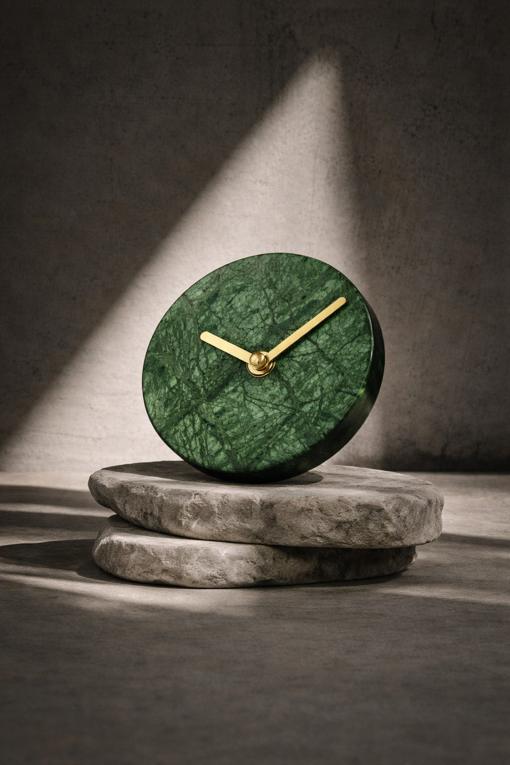 Luxury Green Marble Desk Clock with Brass Hands | Premium Stone Table Clock