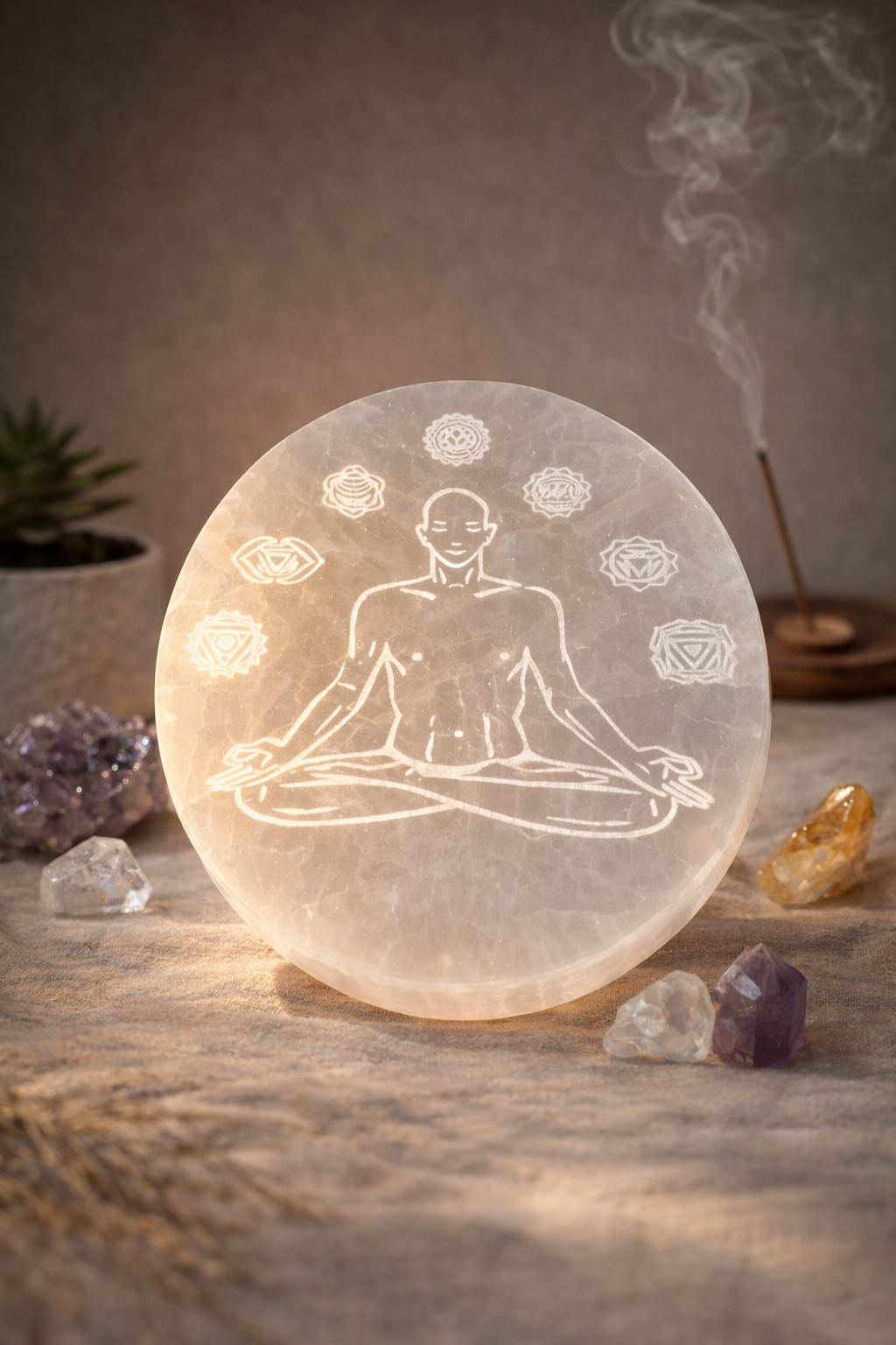 Selenite 7 Chakra Healing Platter for Crystal Charging & Spiritual Rituals