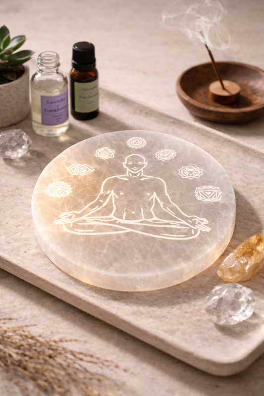 Selenite 7 Chakra Healing Platter for Crystal Charging & Spiritual Rituals