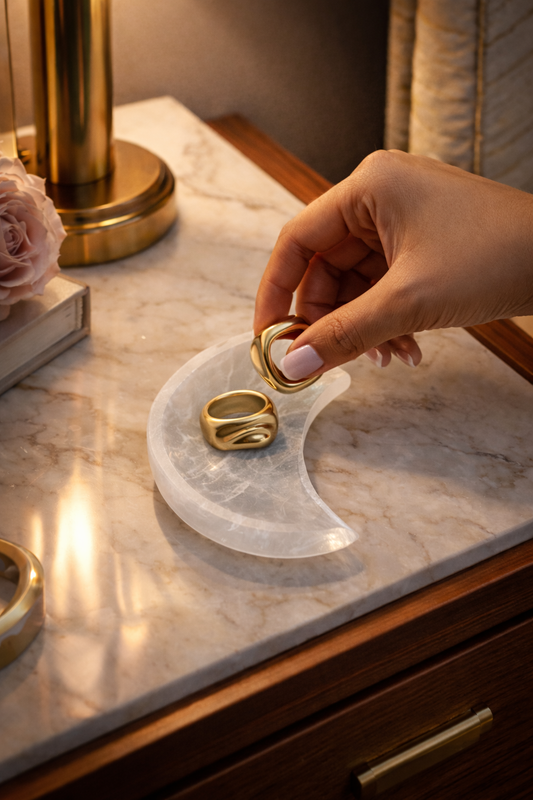 Selenite Moon Table Organizer for Crystal Storage & Spiritual Decor