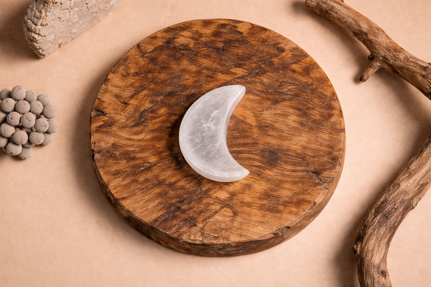 Selenite Moon Table Organizer for Crystal Storage & Spiritual Decor