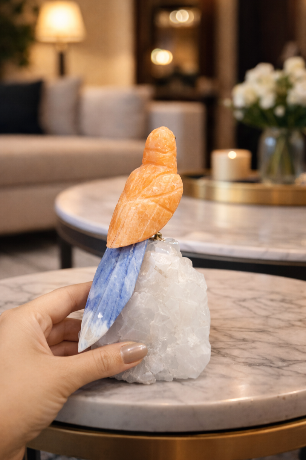 Designer Gemstone Bird Figurine for Elegant Home Décor