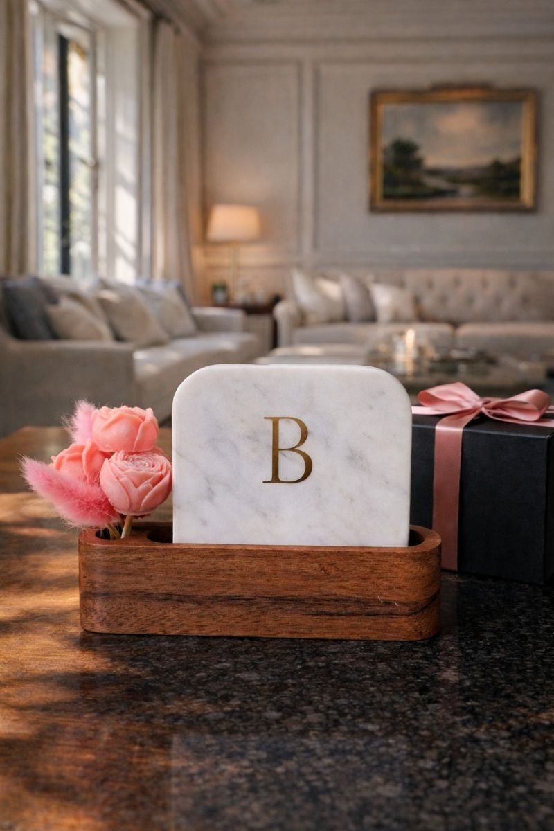 Personalised Name Initial Marble Décor Candle Bouquet Gift Set