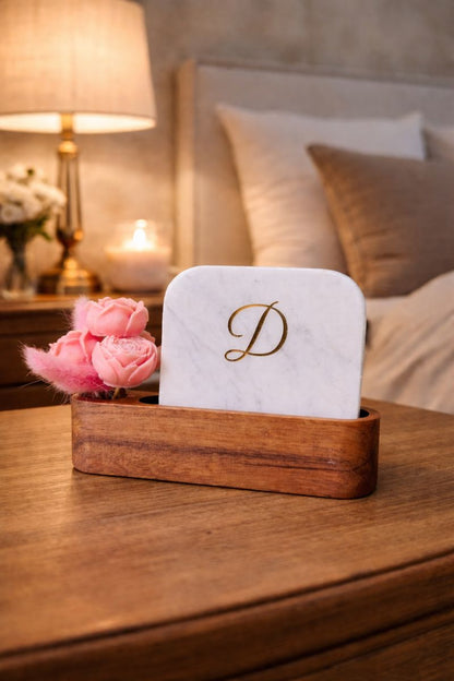 Personalised Name Initial Marble Décor Candle Bouquet Gift Set