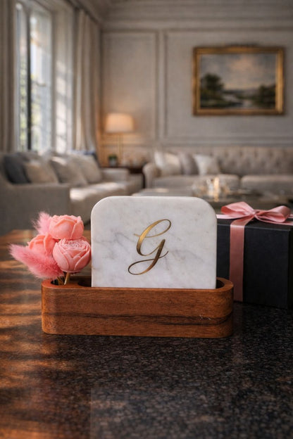 Personalised Name Initial Marble Décor Candle Bouquet Gift Set