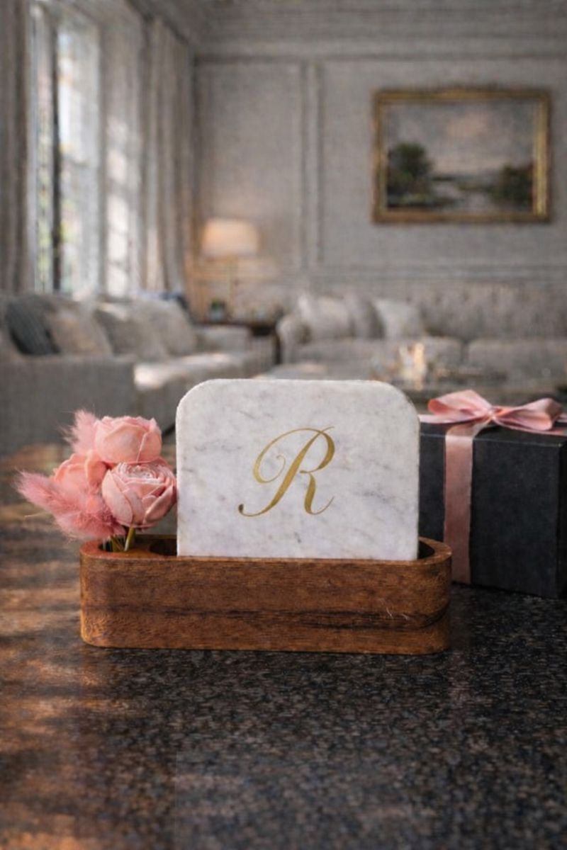 Personalised Name Initial Marble Décor Candle Bouquet Gift Set