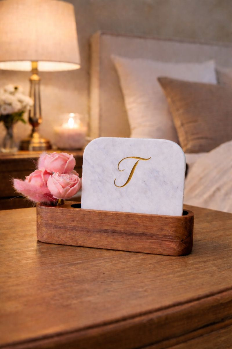 Personalised Name Initial Marble Décor Candle Bouquet Gift Set