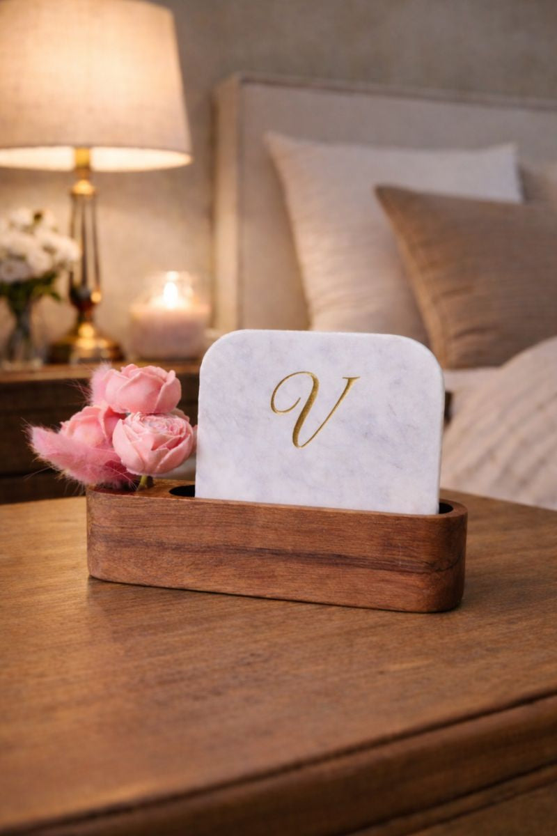 Personalised Name Initial Marble Décor Candle Bouquet Gift Set